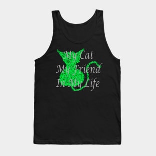 Scribble Green Cat Tank Top